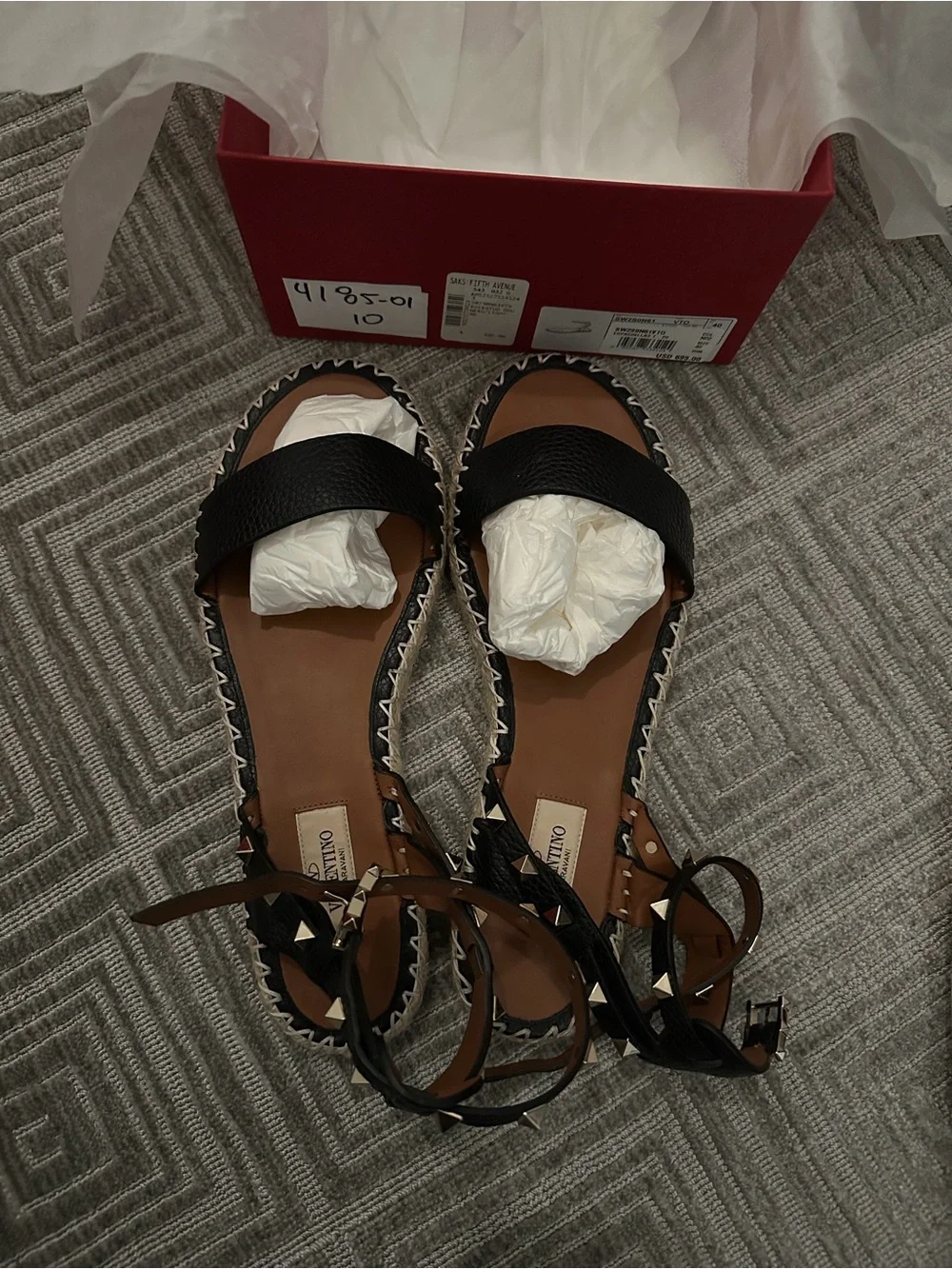 Valentino Black Studded Leather Espadrille Sandal
